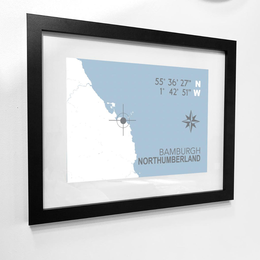 Bamburgh Coastal Map Print-SeaKisses