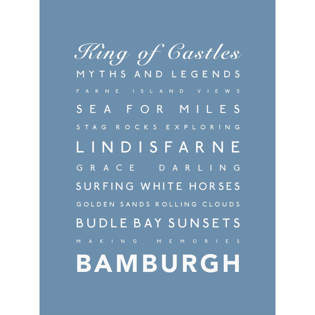 Bamburgh Typographic Travel Print- Coastal Wall Art /Poster-SeaKisses