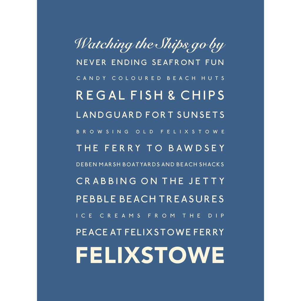 Felixstowe Typographic Travel Print- Coastal Wall Art /Poster-SeaKisses