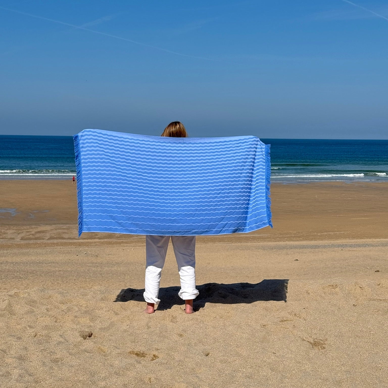 Waves Towelling Beach Sheet (100% Cotton, Light-Weight Hammam Towel)-SeaKisses