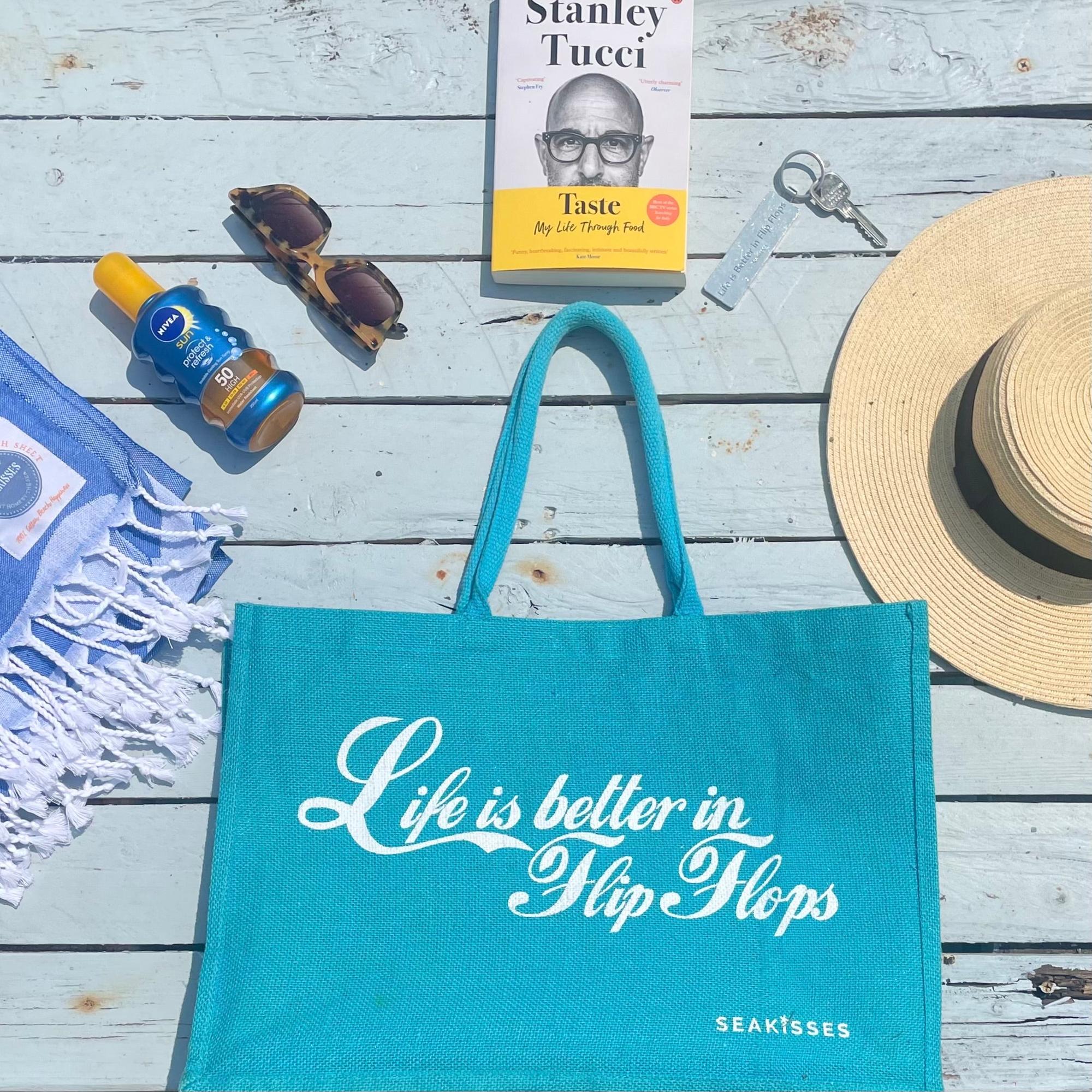 Life is Better in Flip Flops Cute Jute Bags in a Choice of Colours-SeaKisses