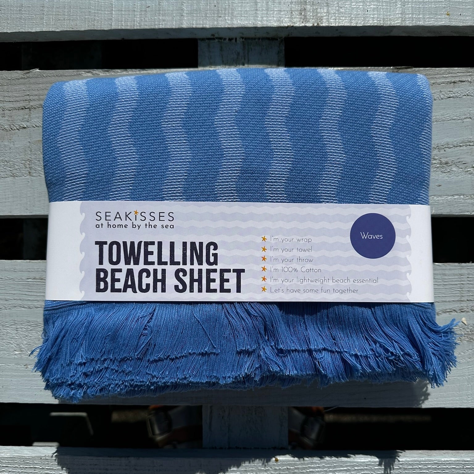 Waves Towelling Beach Sheet (100% Cotton, Light-Weight Hammam Towel)-SeaKisses