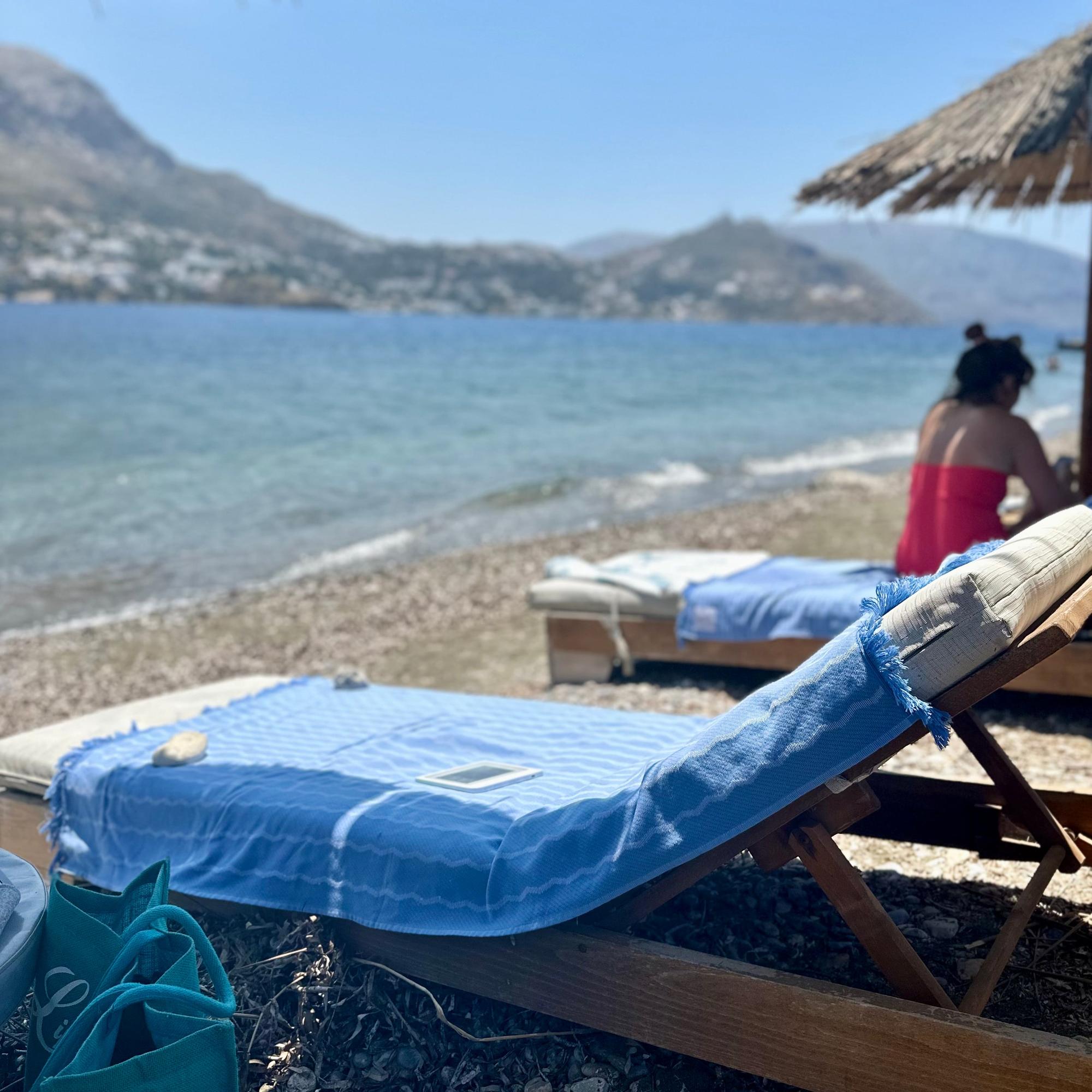 Waves Towelling Beach Sheet (100% Cotton, Light-Weight Hammam Towel)-SeaKisses