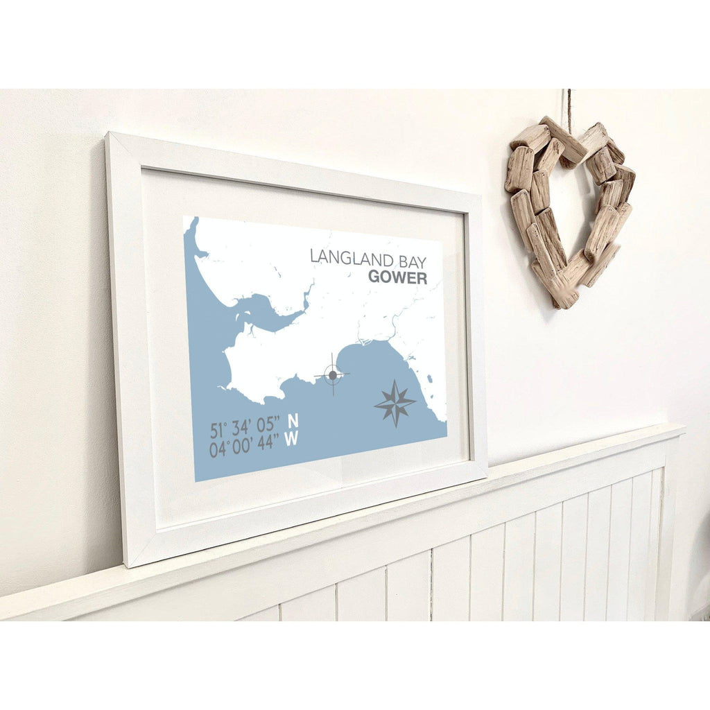 Langland Bay Coastal Map Print-SeaKisses