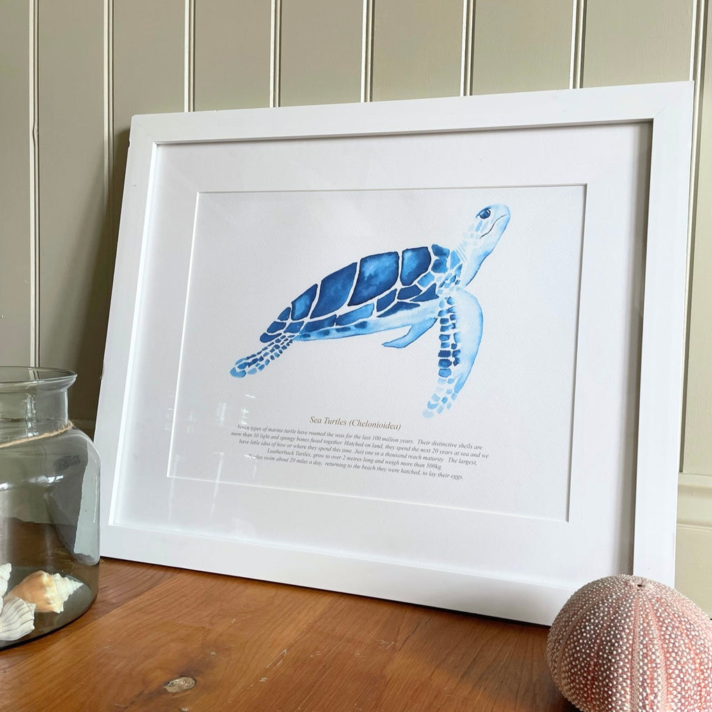 Sea Turtle Watercolour Print SeaKisses Coastal Wall Art-SeaKisses