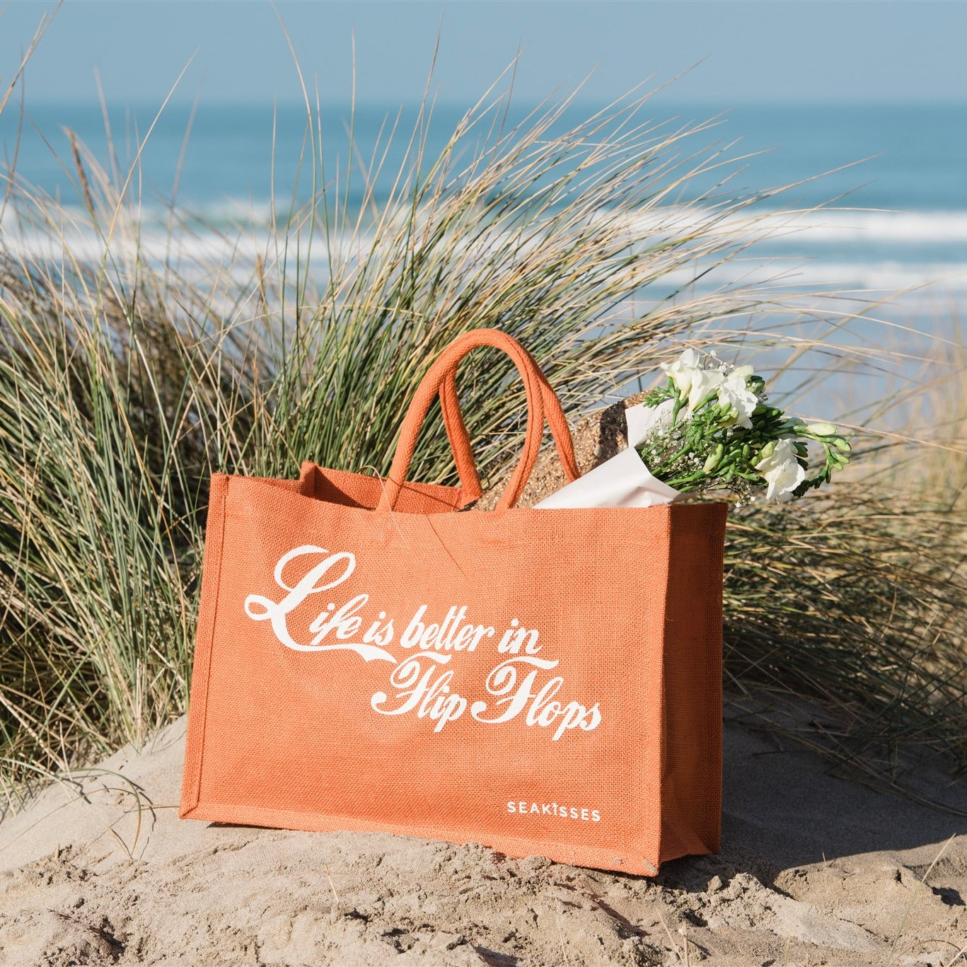 Life is Better in Flip Flops Cute Jute Bags in a Choice of Colours-SeaKisses