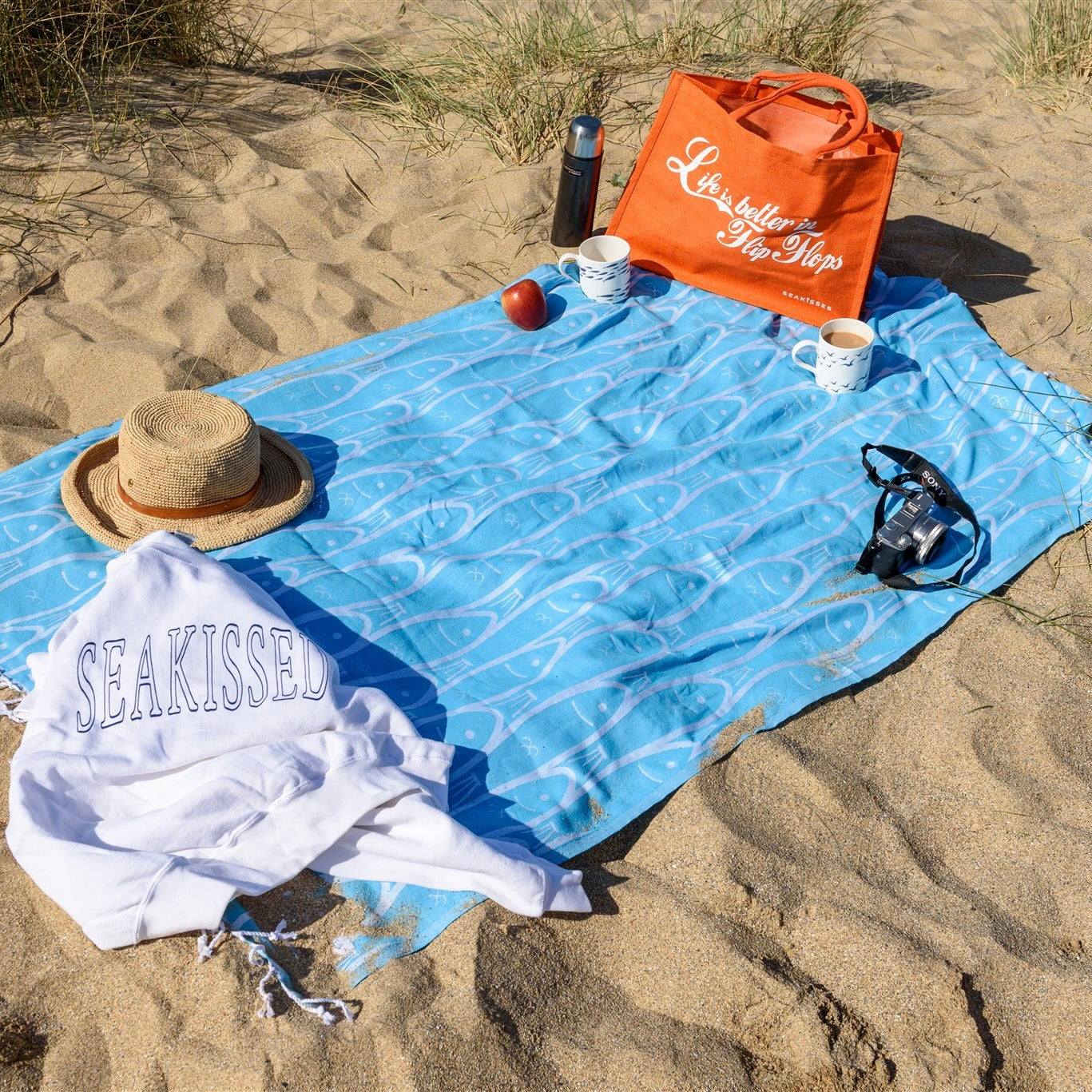 Fish Festival Beach Sheet (100% Cotton, Light-Weight Hammam Towel)-SeaKisses