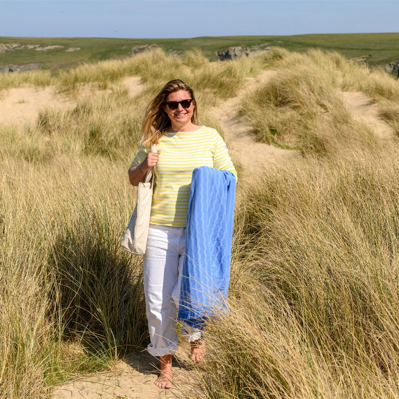 Waves Towelling Beach Sheet (100% Cotton, Light-Weight Hammam Towel)-SeaKisses