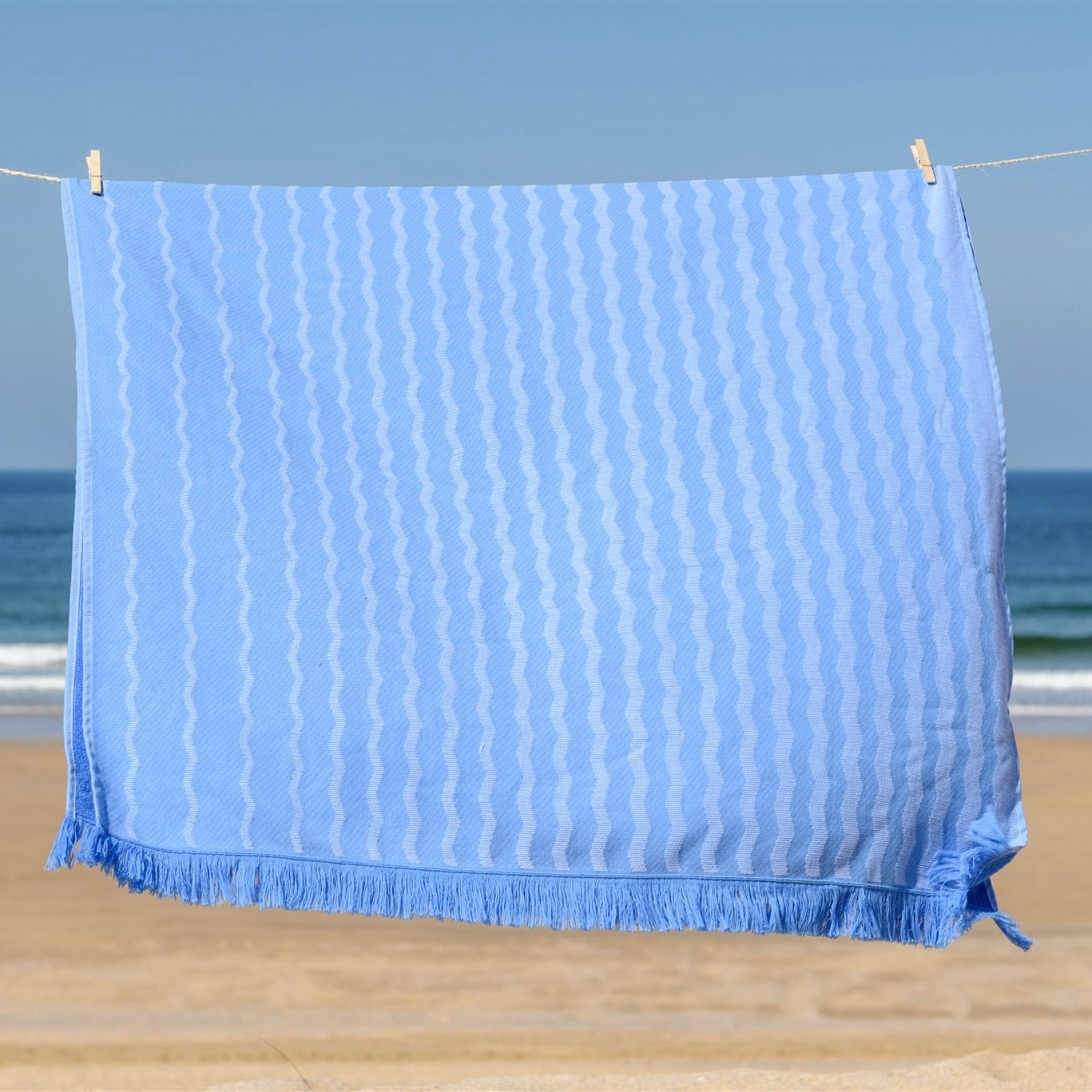 Waves Towelling Beach Sheet (100% Cotton, Light-Weight Hammam Towel)-SeaKisses
