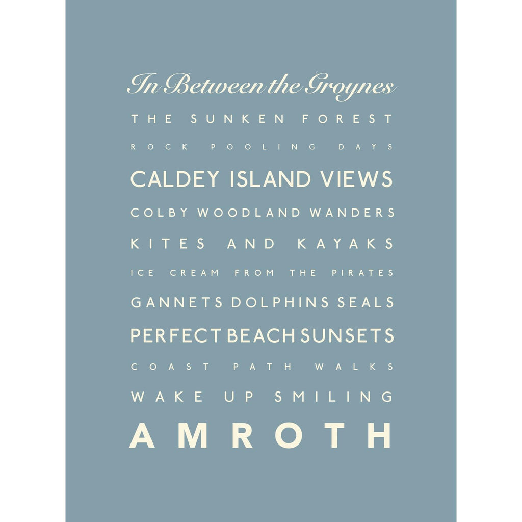 Amroth Typographic Seaside Print - Coastal Wall Art /Poster-SeaKisses