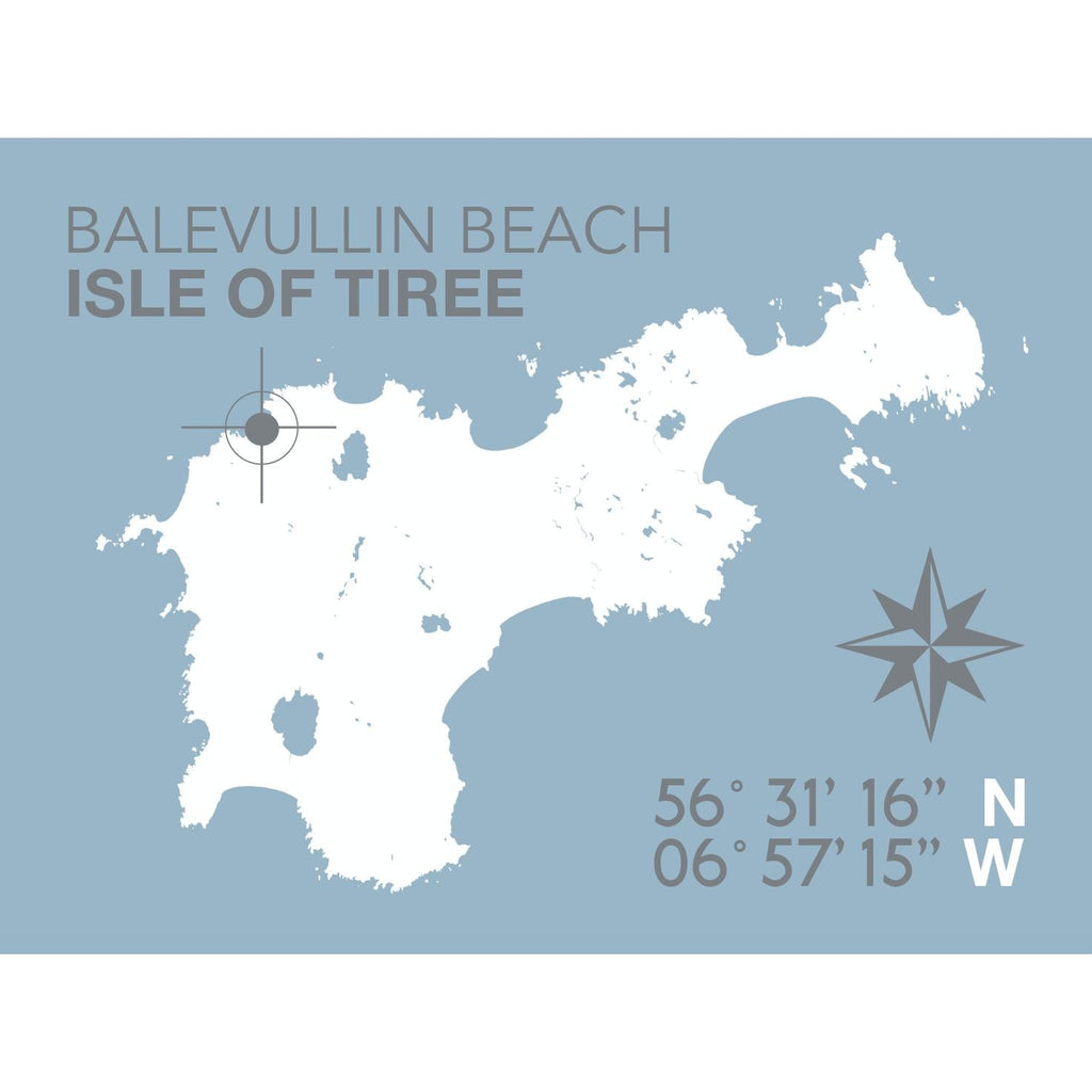 Balevullin Beach, Isle of Tiree Map Travel Print- Coastal Wall Art /Poster-SeaKisses