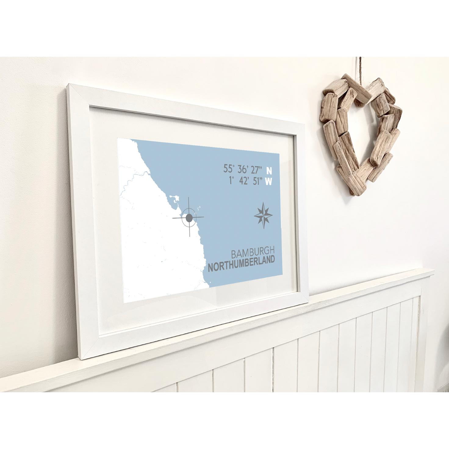 Bamburgh Coastal Map Print-SeaKisses