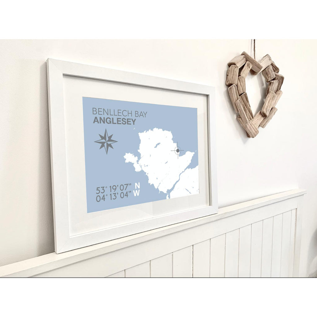 Benllech Bay, Anglesey Coastal Map Print-SeaKisses