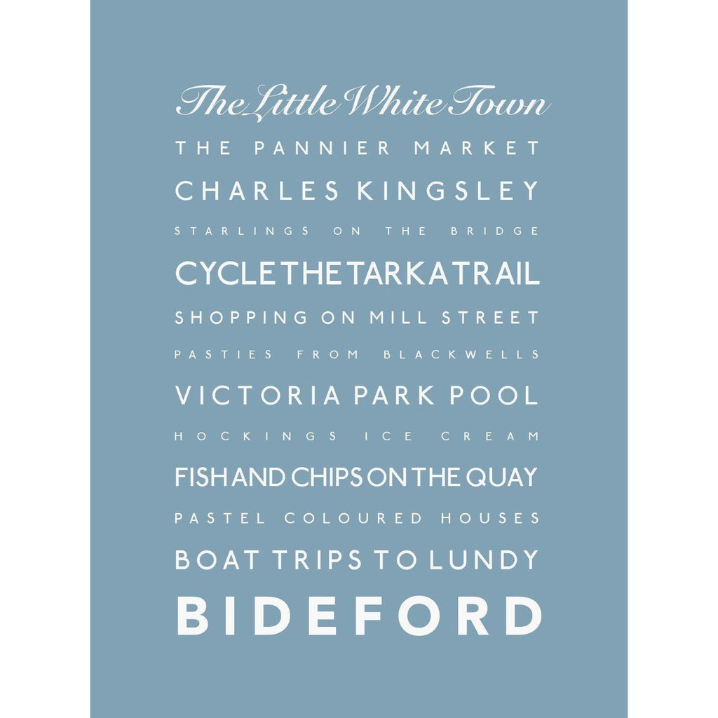Bideford Typographic Travel Print- Coastal Wall Art /Poster-SeaKisses