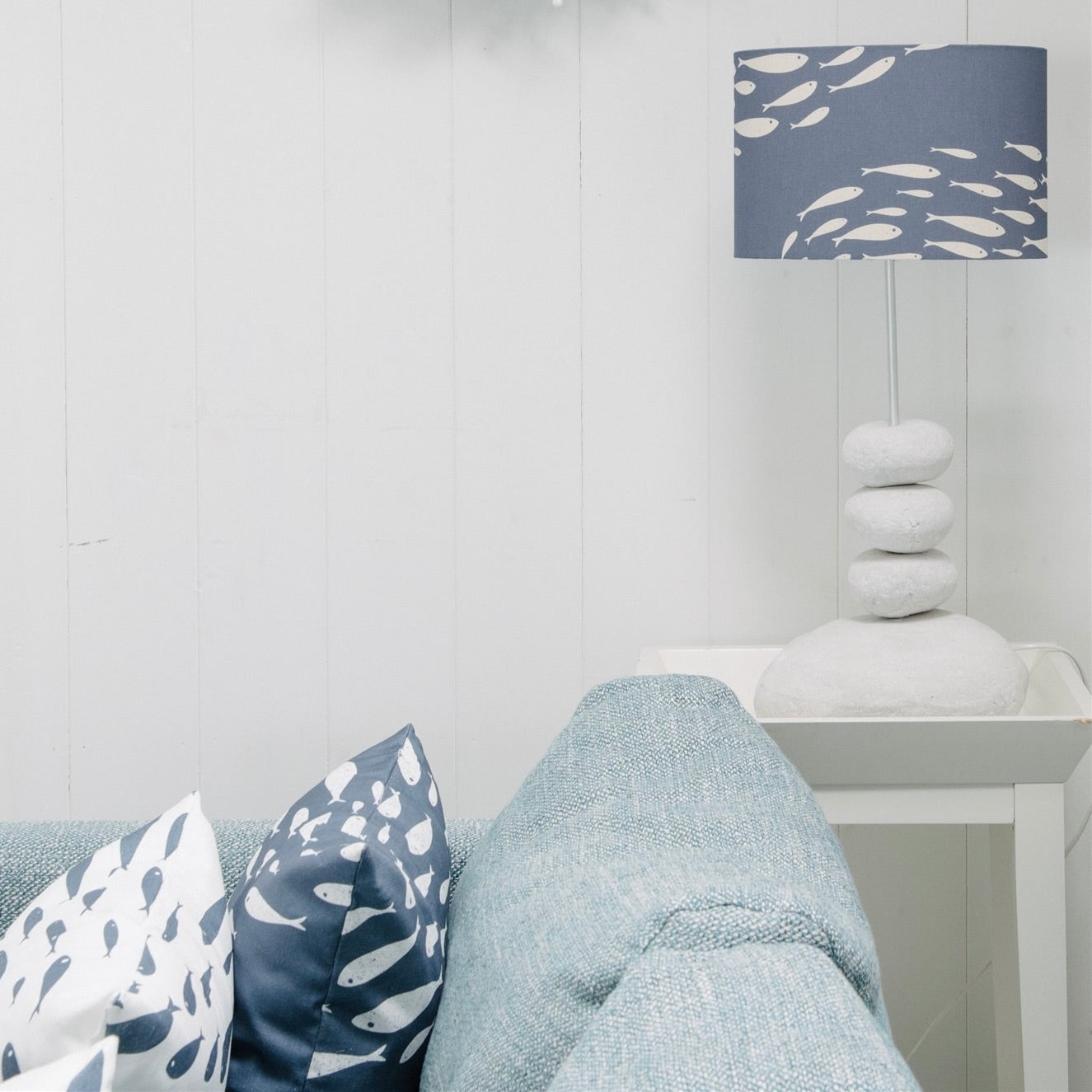 Blue Shoal of Fish Lamp Shade - Small-SeaKisses