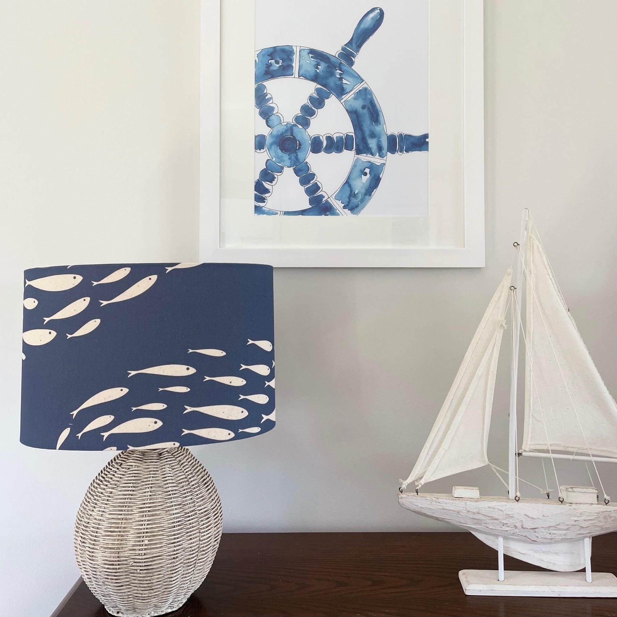 Blue Shoal of Fish Lamp Shade - Small-SeaKisses