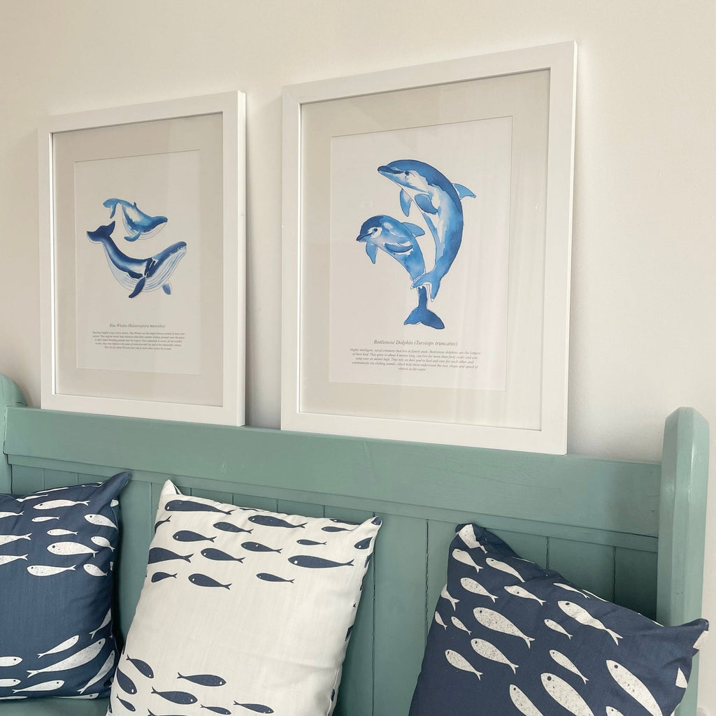 Blue Whales Watercolour Print SeaKisses Coastal Wall Art-SeaKisses