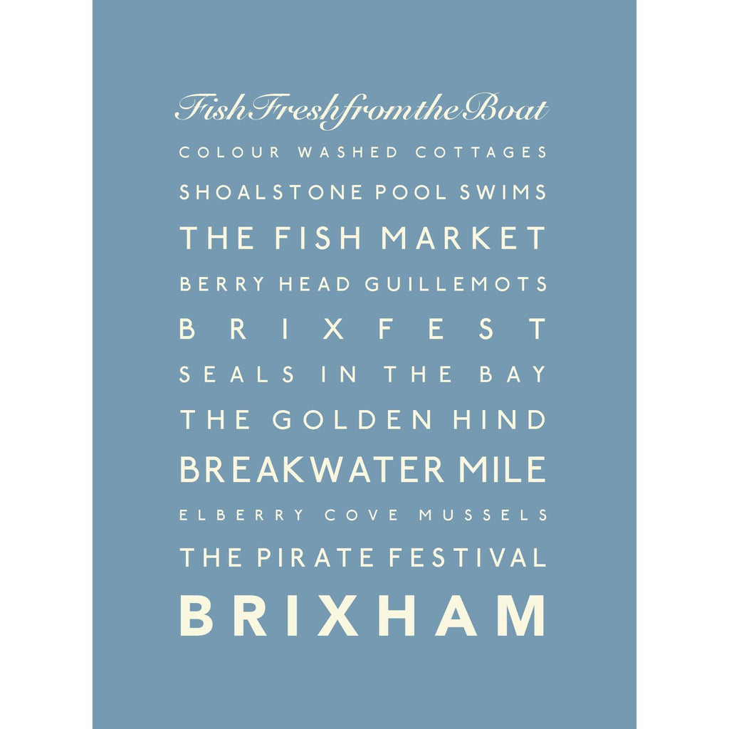 Brixham Typographic Seaside Print - Coastal Wall Art /Poster-SeaKisses