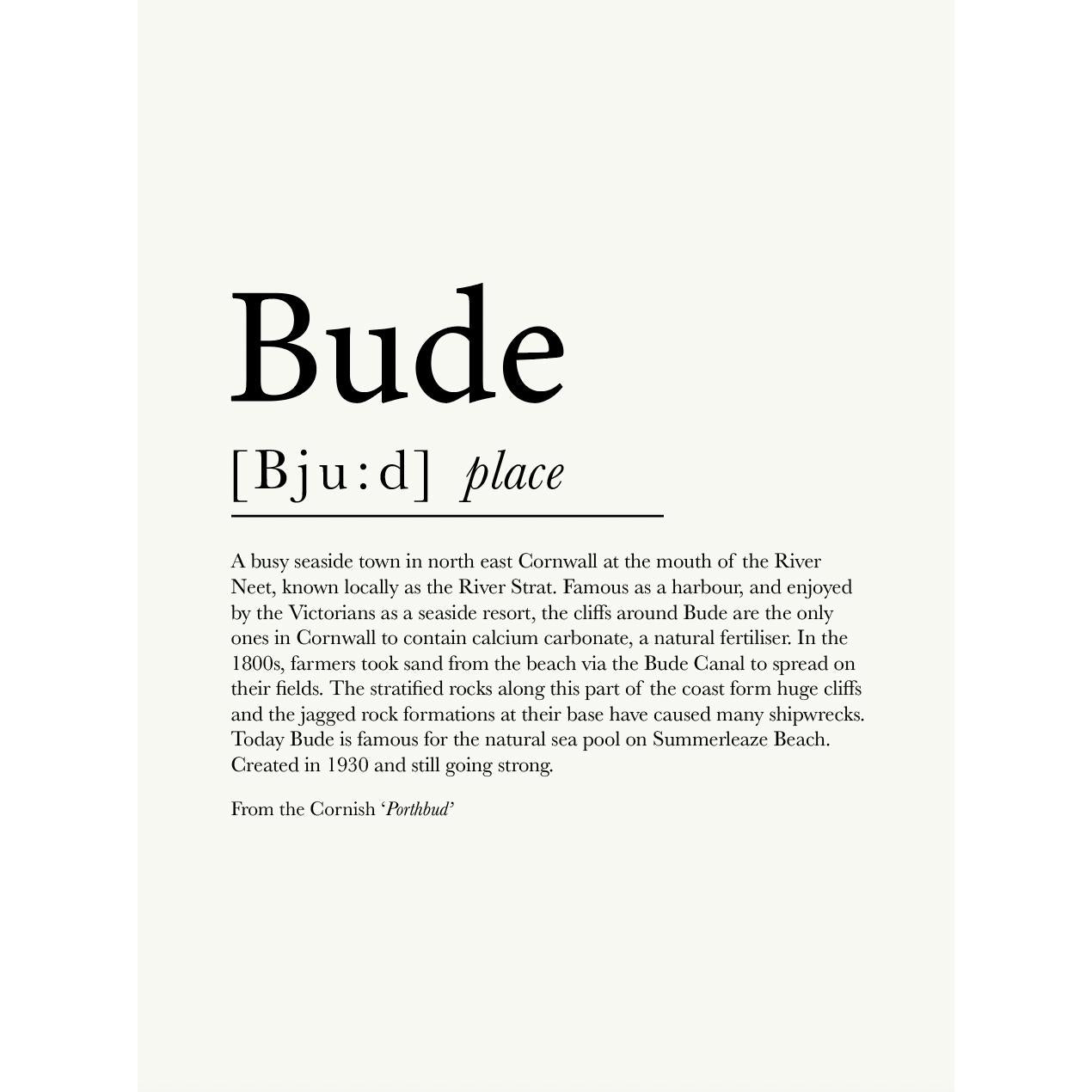 Bude Definition Typographic Print-SeaKisses