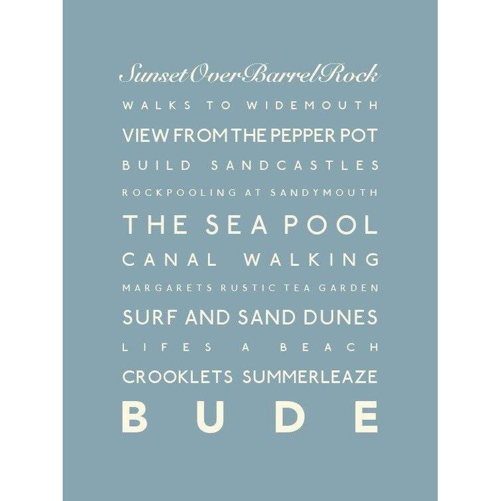 Bude Typographic Travel Print- Coastal Wall Art /Poster-SeaKisses