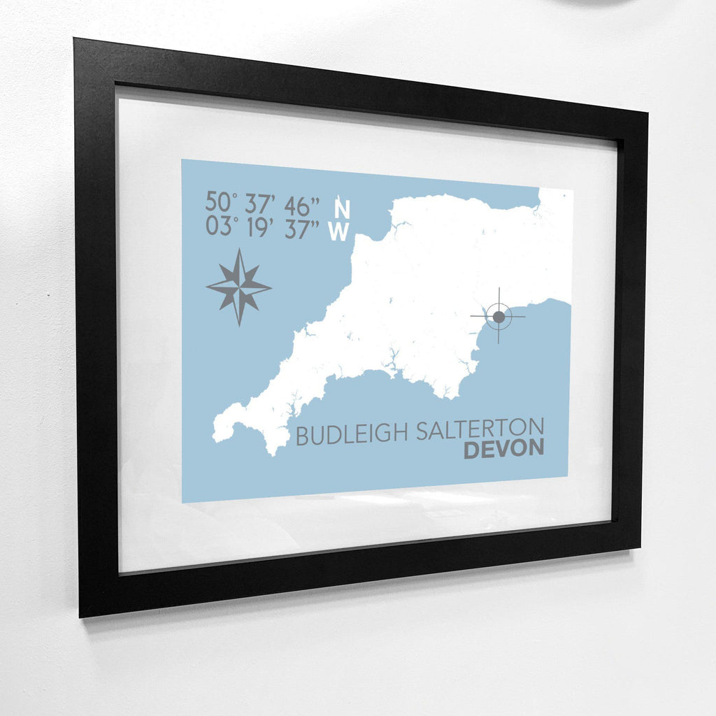 Budleigh Salterton Map Travel Print- Coastal Wall Art /Poster-SeaKisses