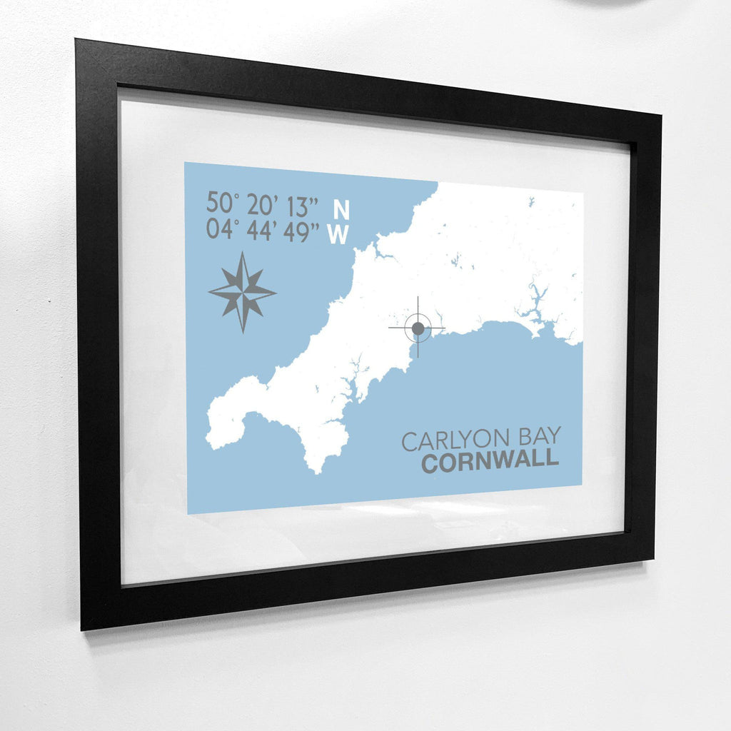 Carlyon Bay Map Travel Print- Coastal Wall Art /Poster-SeaKisses