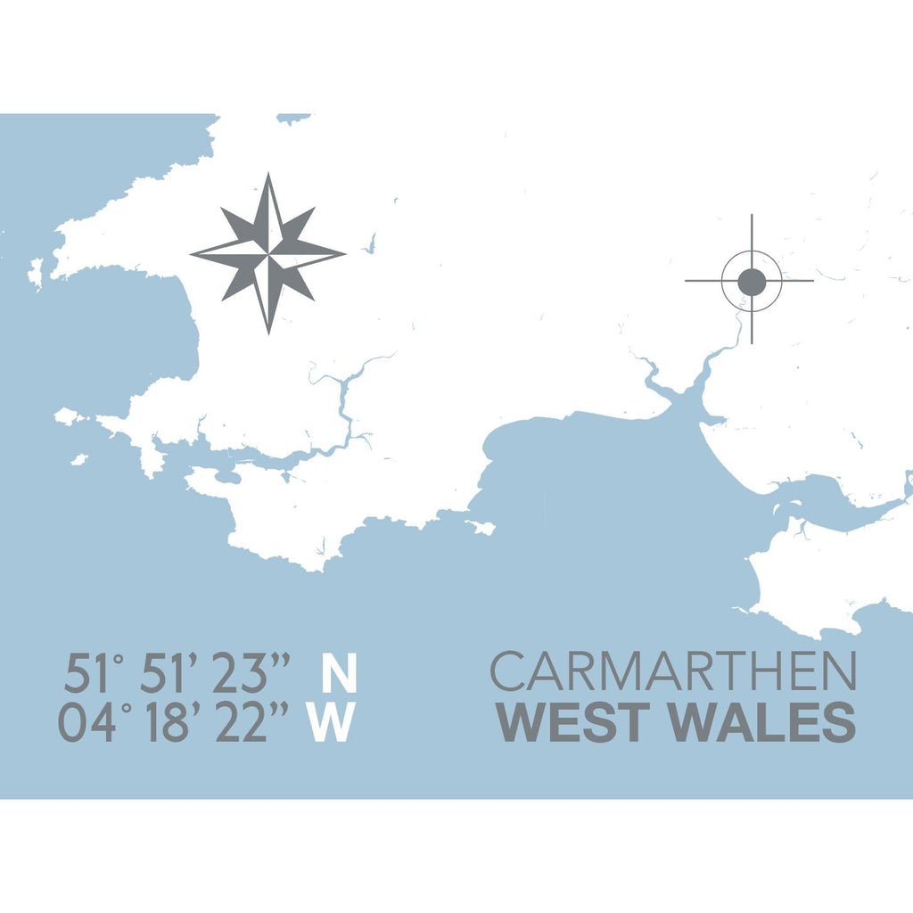 Carmarthen Coastal Map Print-SeaKisses