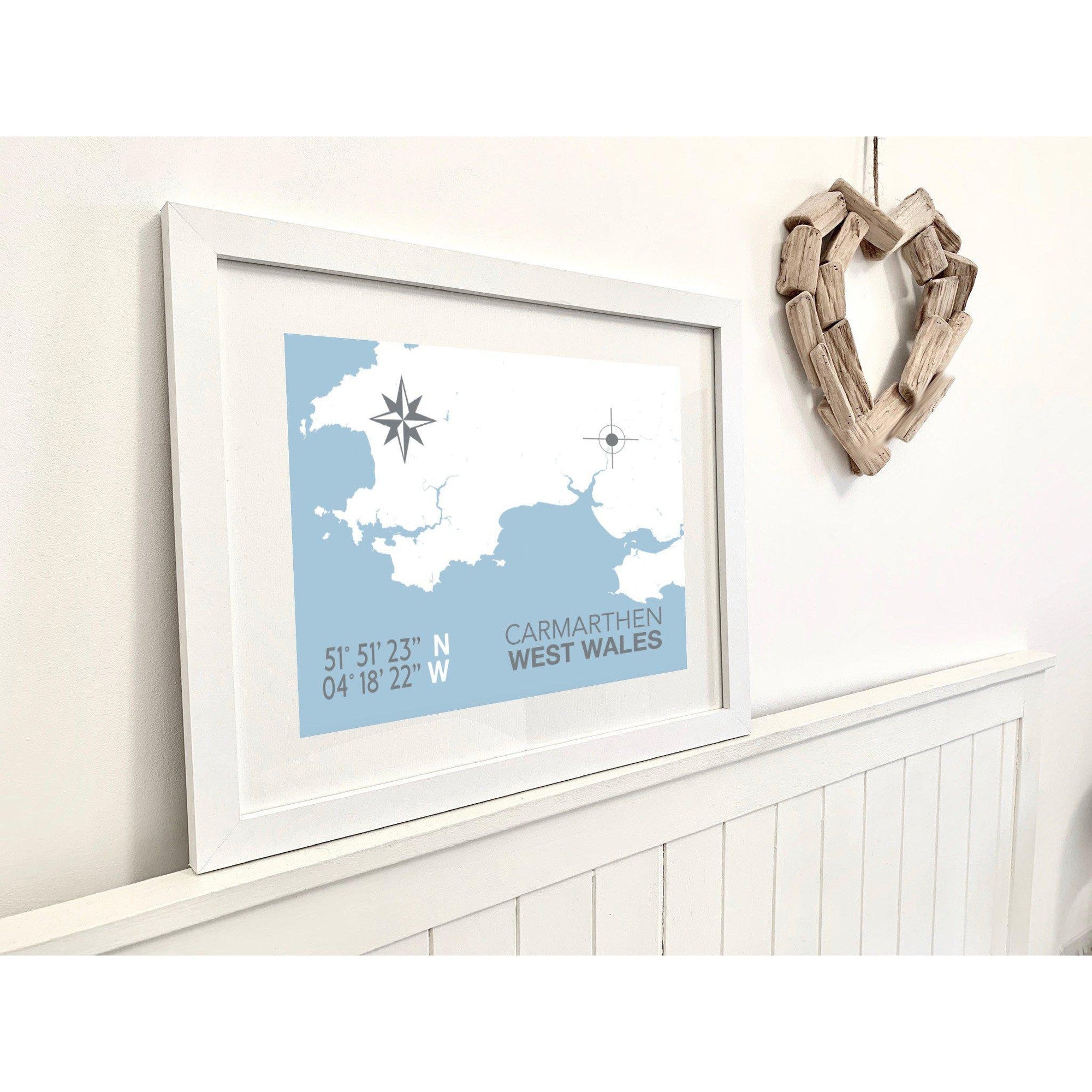 Carmarthen Coastal Map Print-SeaKisses