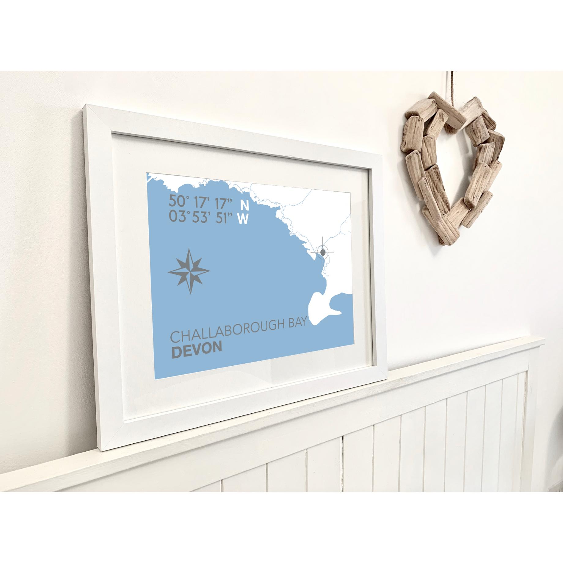 Challaborough Bay Coastal Map Print-SeaKisses