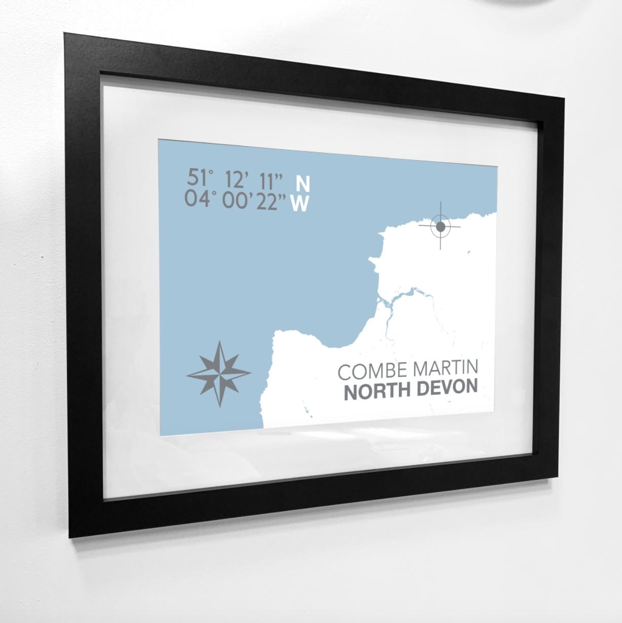 Combe Martin Coastal Map Print-SeaKisses