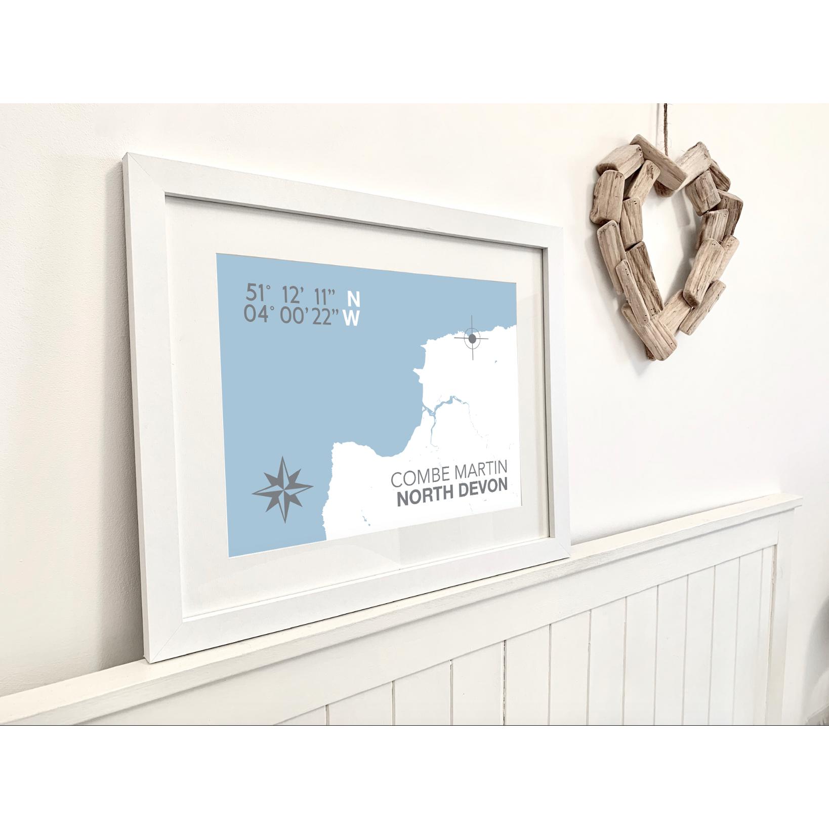 Combe Martin Coastal Map Print-SeaKisses