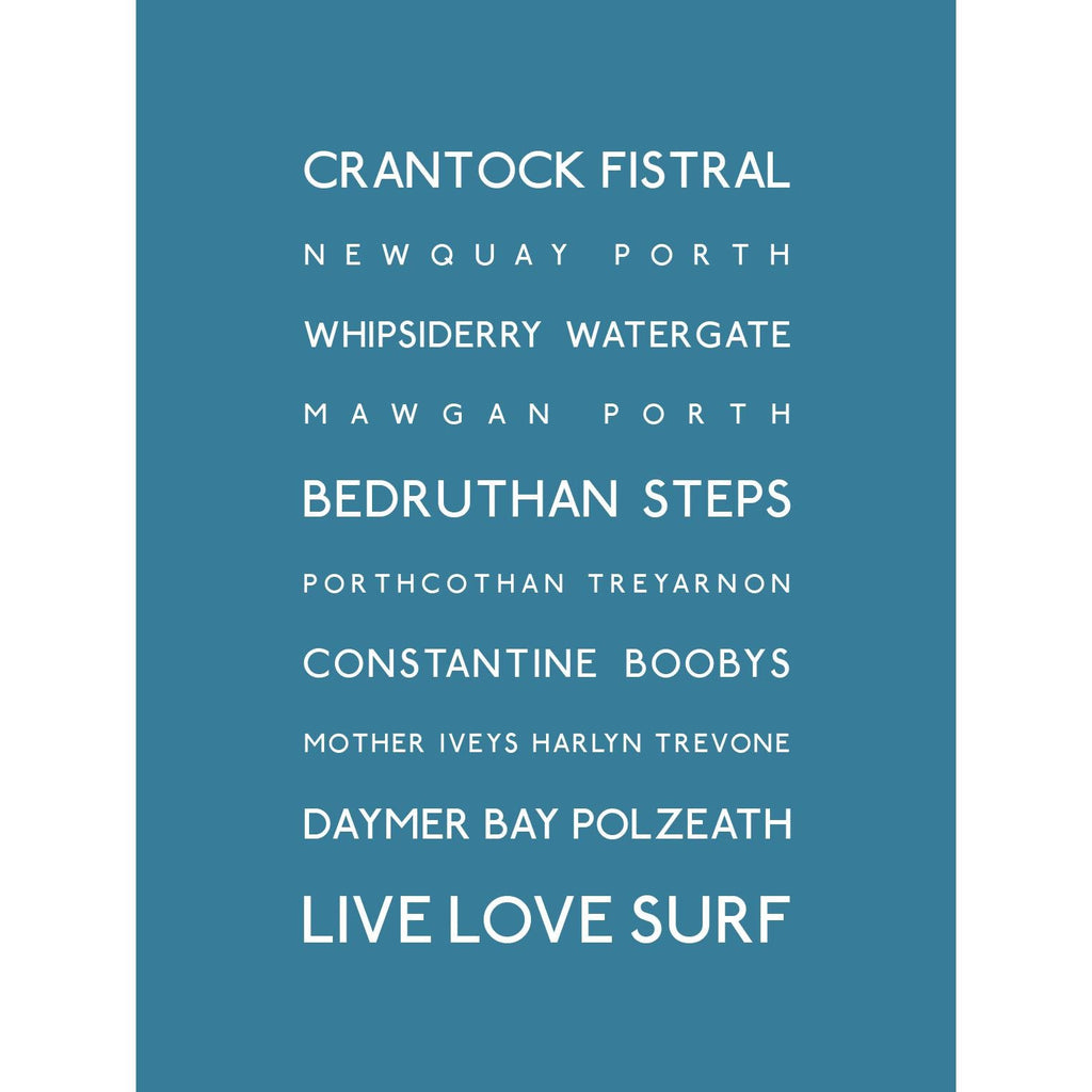 Cornwall Surf Beaches Typographic Travel Print- Coastal Wall Art /Poster-SeaKisses