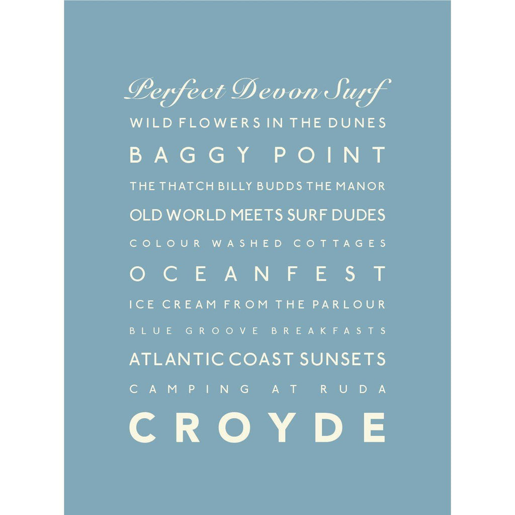 Croyde Typographic Travel Print- Coastal Wall Art /Poster-SeaKisses