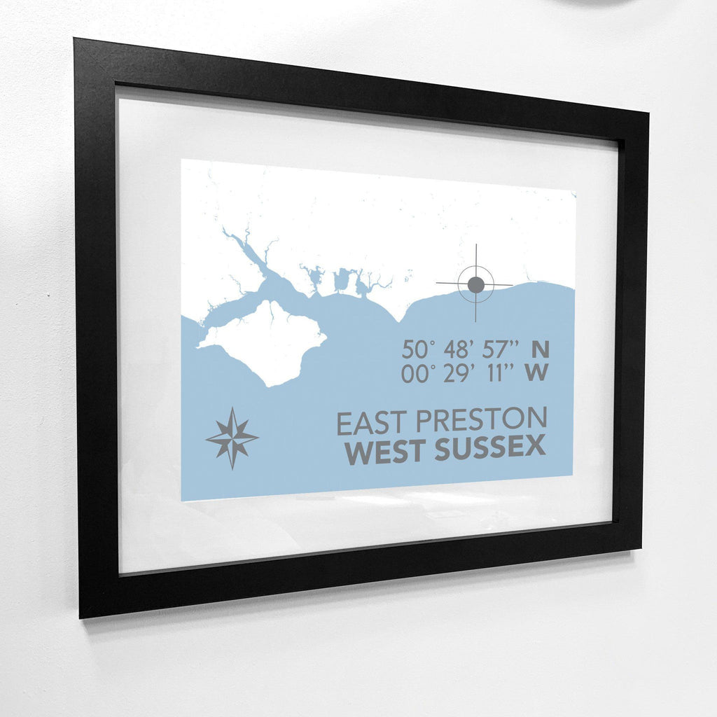 East Preston Map Travel Print- Coastal Wall Art /Poster-SeaKisses