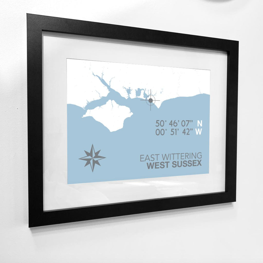 East Wittering Map Travel Print- Coastal Wall Art /Poster-SeaKisses