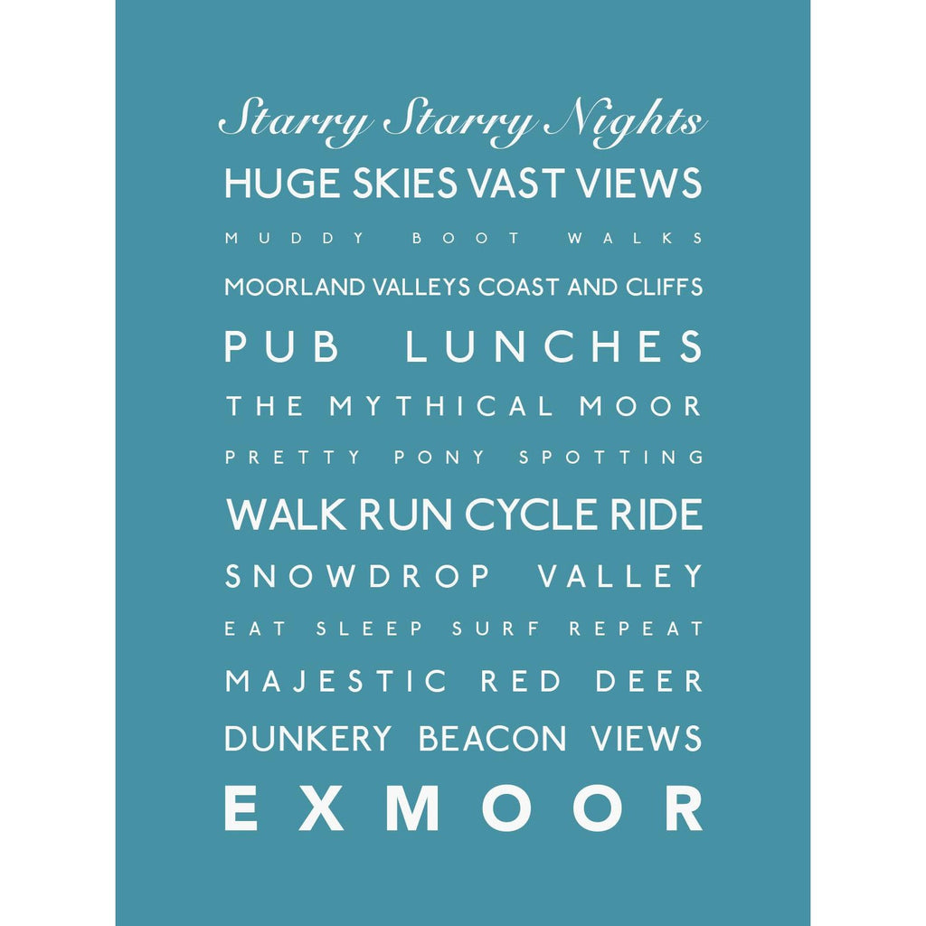 Exmoor Typographic Travel Print- Coastal Wall Art /Poster-SeaKisses