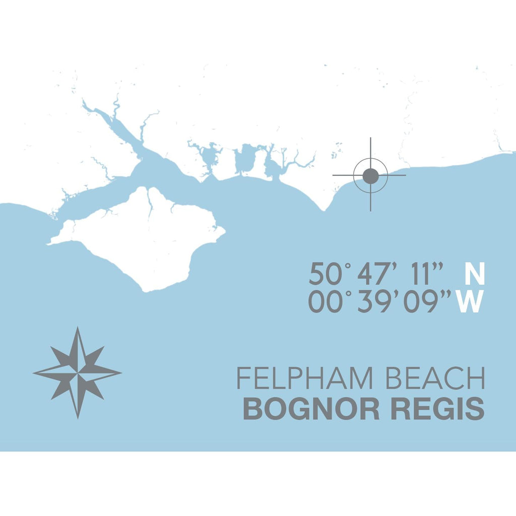 Felpham Beach (Bognor Regis) Coastal Map Print-SeaKisses