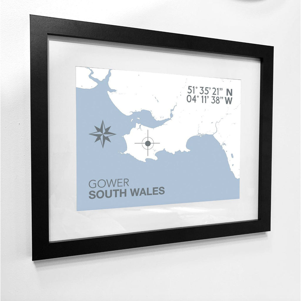 Gower Map Seaside Print - Coastal Wall Art /Poster-SeaKisses