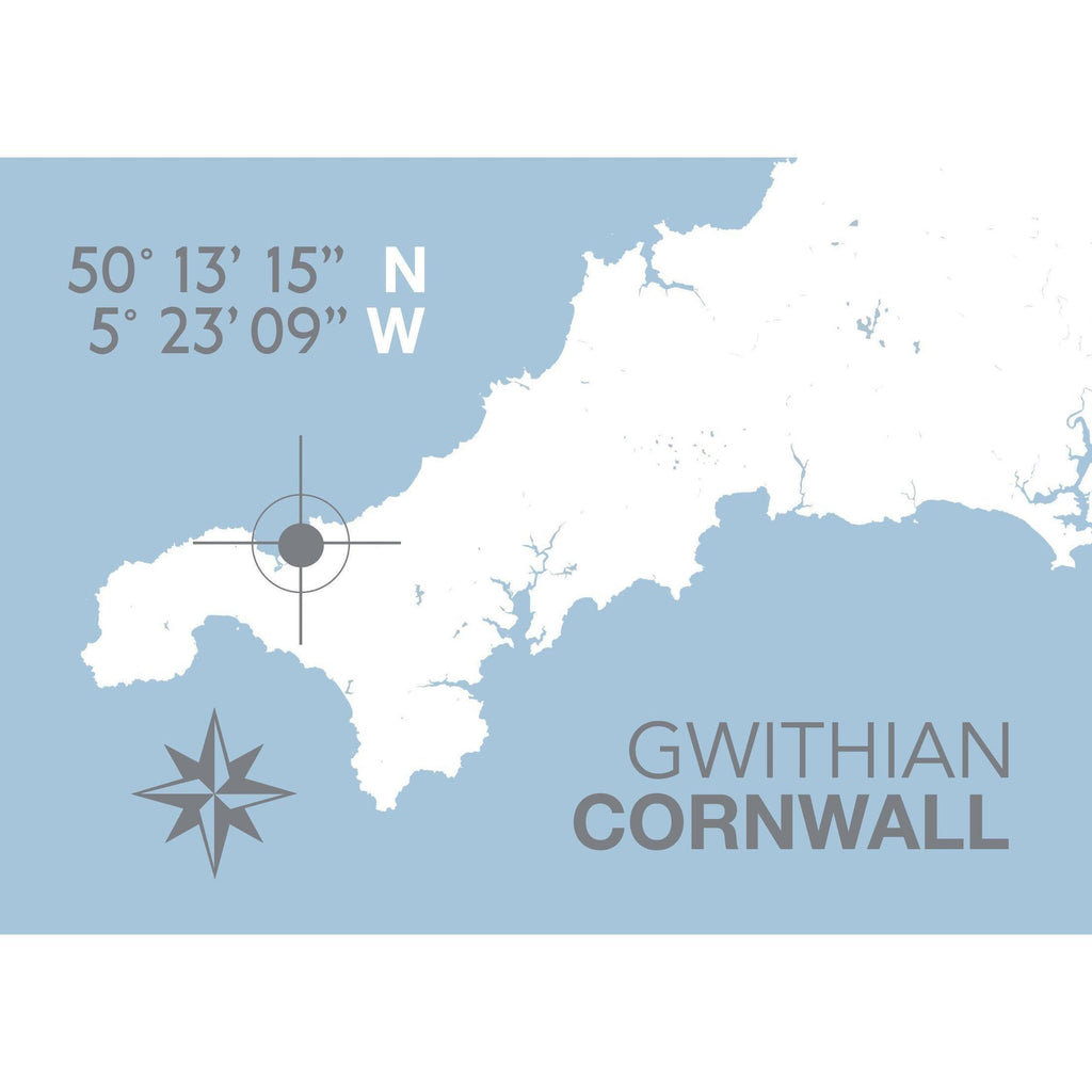 Gwithian Map Print - Coastal Wall Art /Poster-SeaKisses