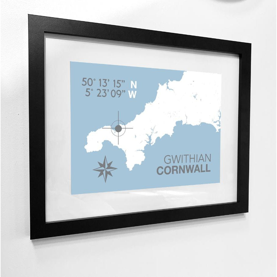 Gwithian Coastal Map Print-SeaKisses