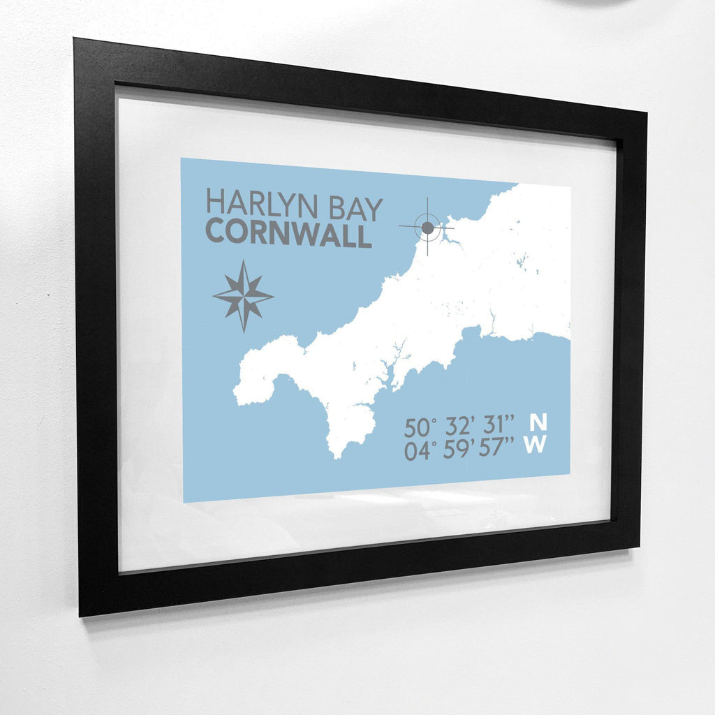 Harlyn Bay Map Travel Print- Coastal Wall Art /Poster-SeaKisses