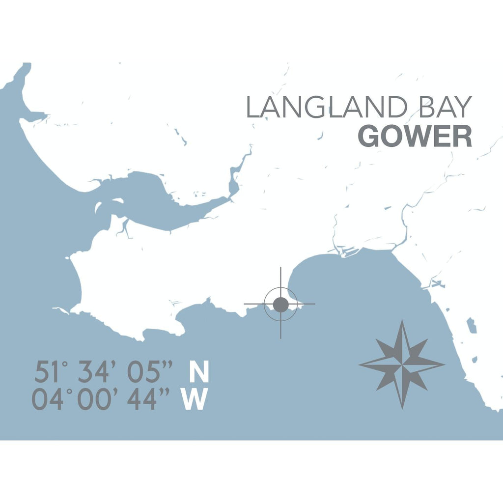 Langland Bay Map Travel Print - Coastal Wall Art /Poster-SeaKisses