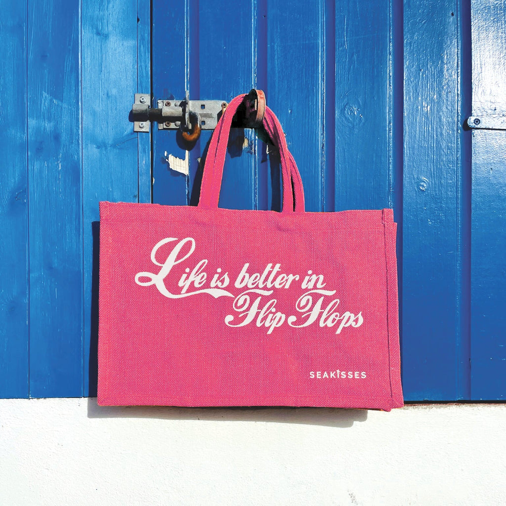 Life is Better in Flip Flops Cute Jute Bags in a Choice of Colours-SeaKisses