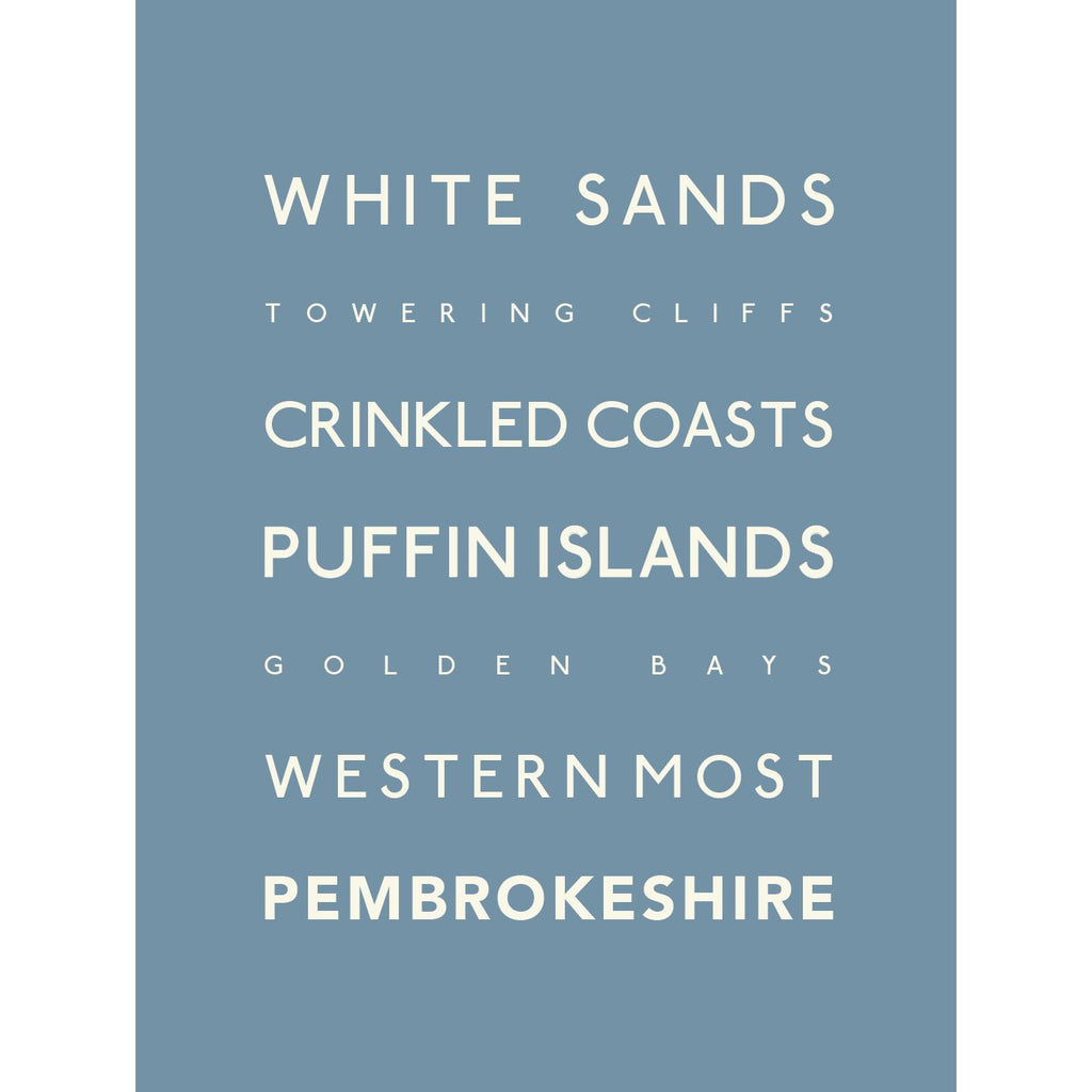 Pembrokeshire Typographic Seaside Print - Coastal Wall Art /Poster-SeaKisses