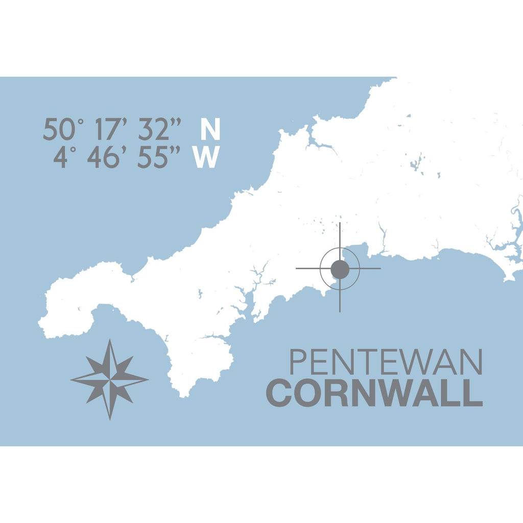 Pentewan Coastal Map Print-SeaKisses
