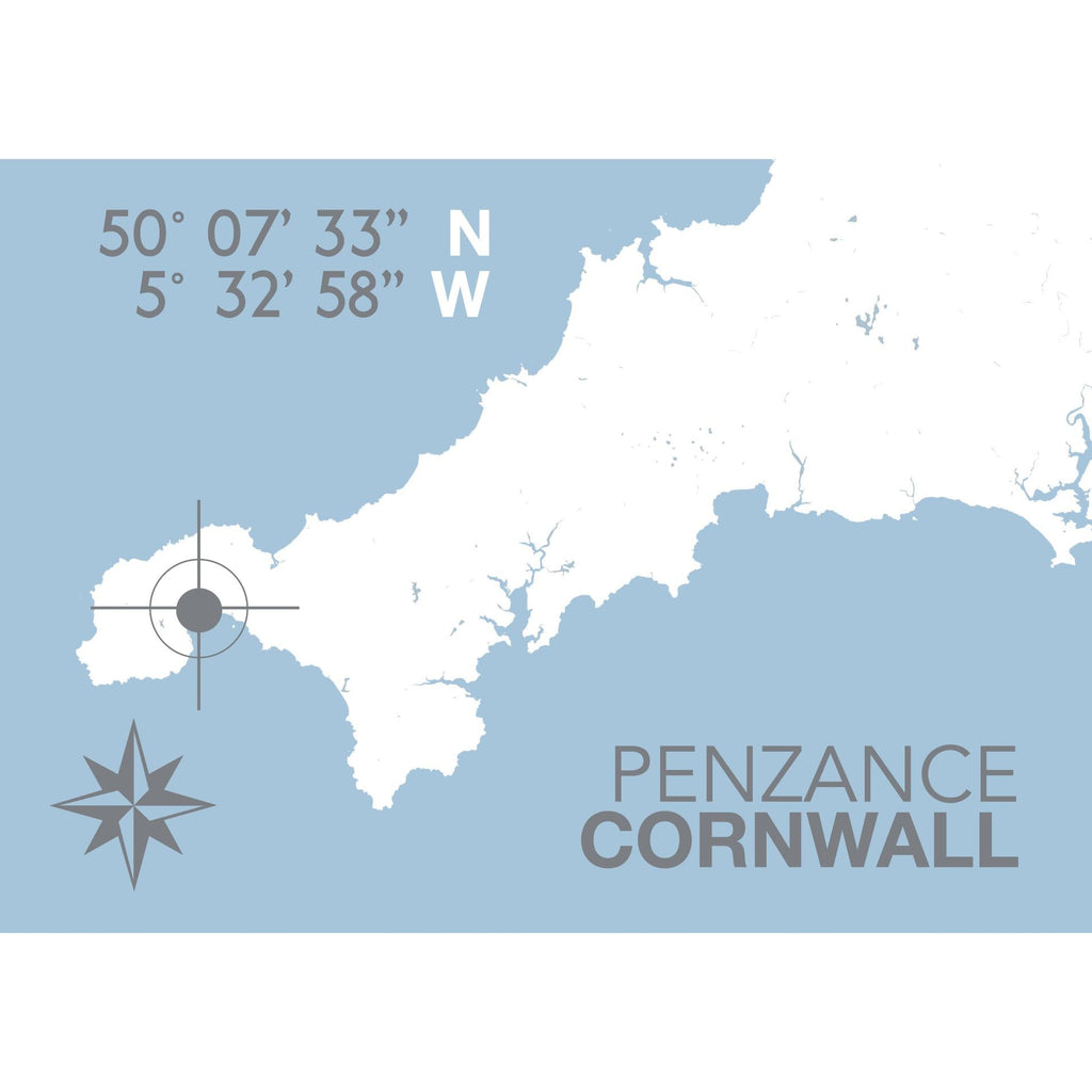 Penzance Coastal Map Print-SeaKisses