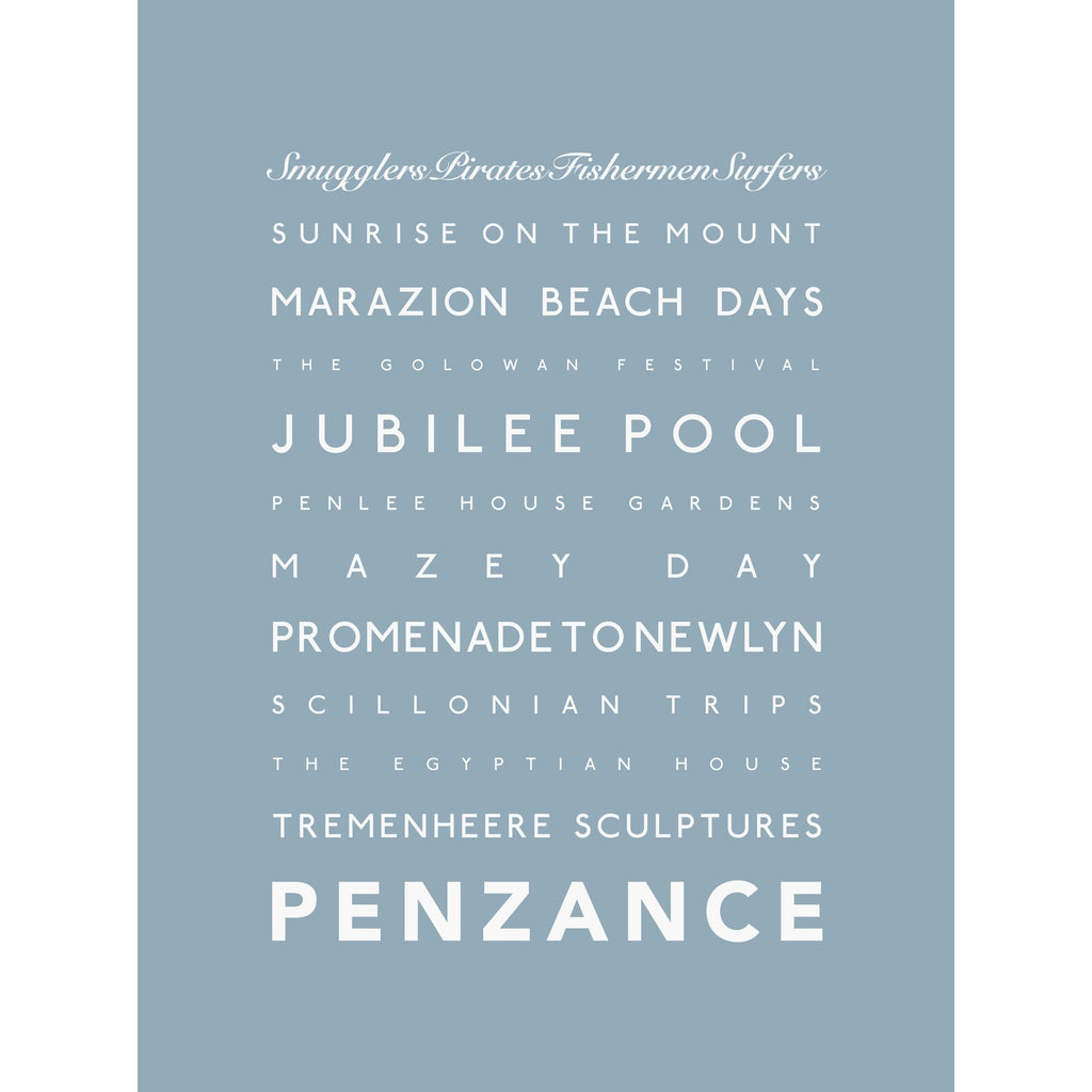 Penzance Typographic Travel Print- Coastal Wall Art /Poster-SeaKisses