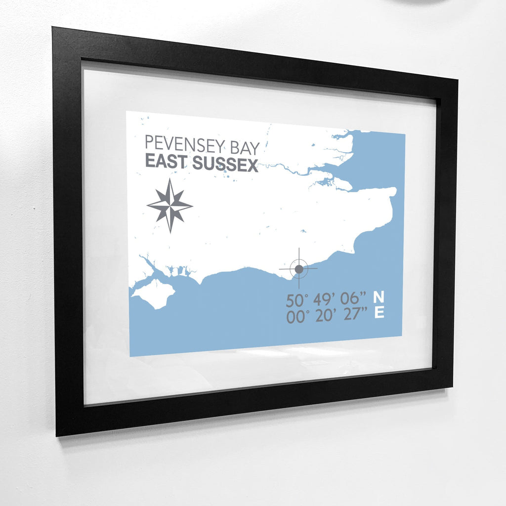 Pevensey Bay Map Travel Print- Coastal Wall Art /Poster-SeaKisses