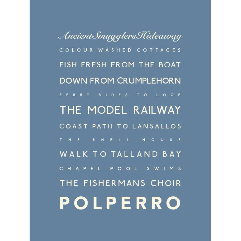 Polperro Typographic Travel Print- Coastal Wall Art /Poster-SeaKisses