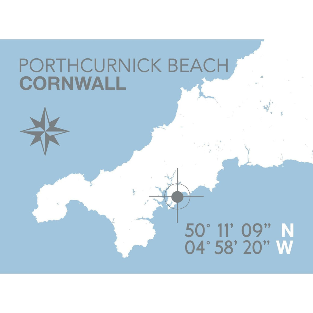 Porthcurnick Beach Coastal Map Print-SeaKisses